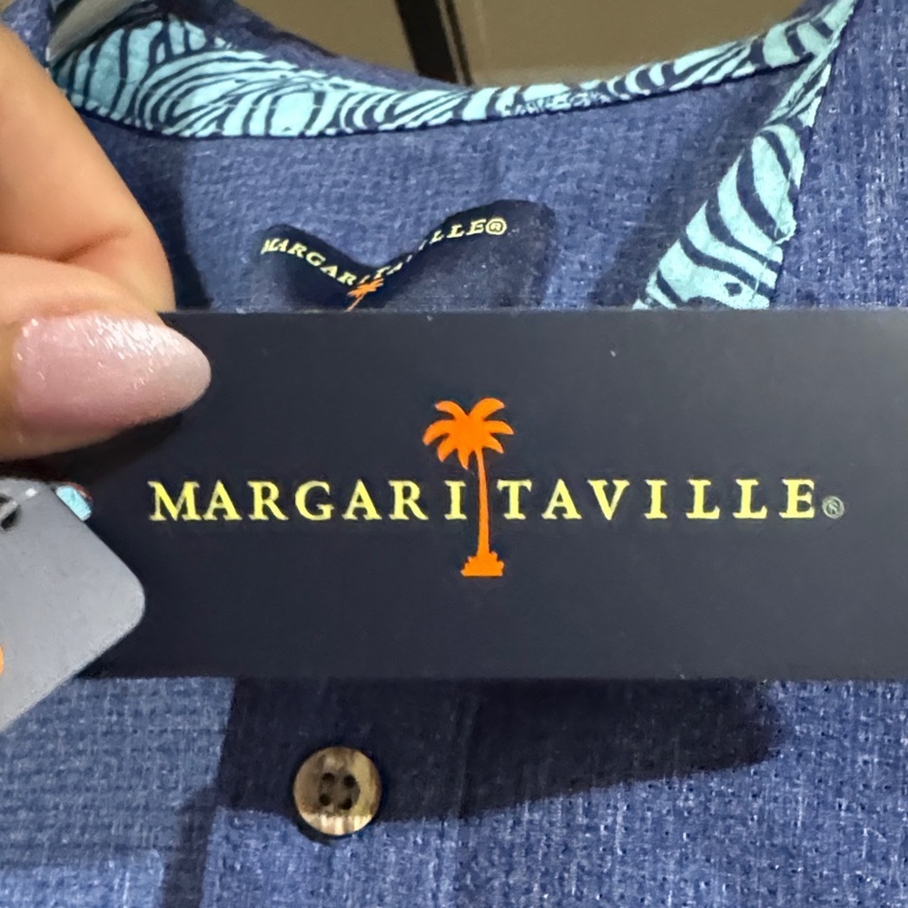 Size Medium Margaritaville Twilight Blue Casual Button Down Shirt - Picture 2 of 5